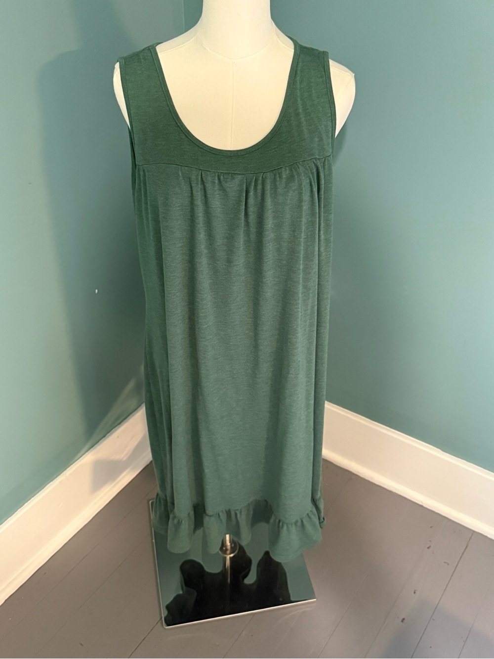 Women’s Stretch Green Sleeveless Ruffle Hem Sundress- 4XL Fits Like 1XL
